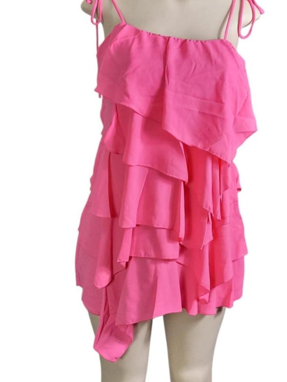 Klesis Pink Tiered Ruffle Mini Dress Sleeveless Layered Frills Size S M L New